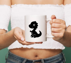 Cute Baby Dinosaur Silhouette SVG with Heart - Hand Drawn SVG