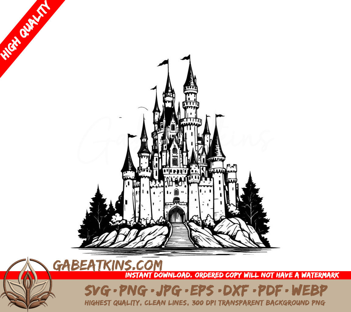 Hand-Drawn Castle SVG - Fantasy Line Art Illustration SVG