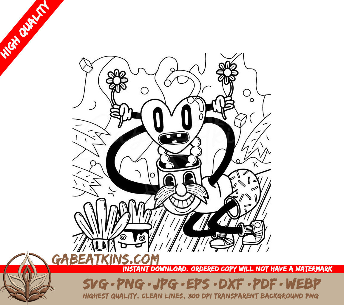 ## Heart Holding Flower SVG - Cute Comic Character Illustration SVG