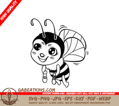 Bee with Flower SVG - Hand Drawn Outline Illustration SVG