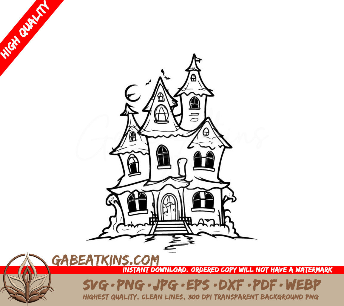 Haunted House Sketch SVG - Halloween Design SVG