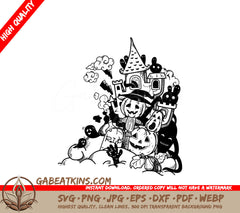 Halloween Pumpkins & Ghosts SVG - Hand Drawn Illustration SVG