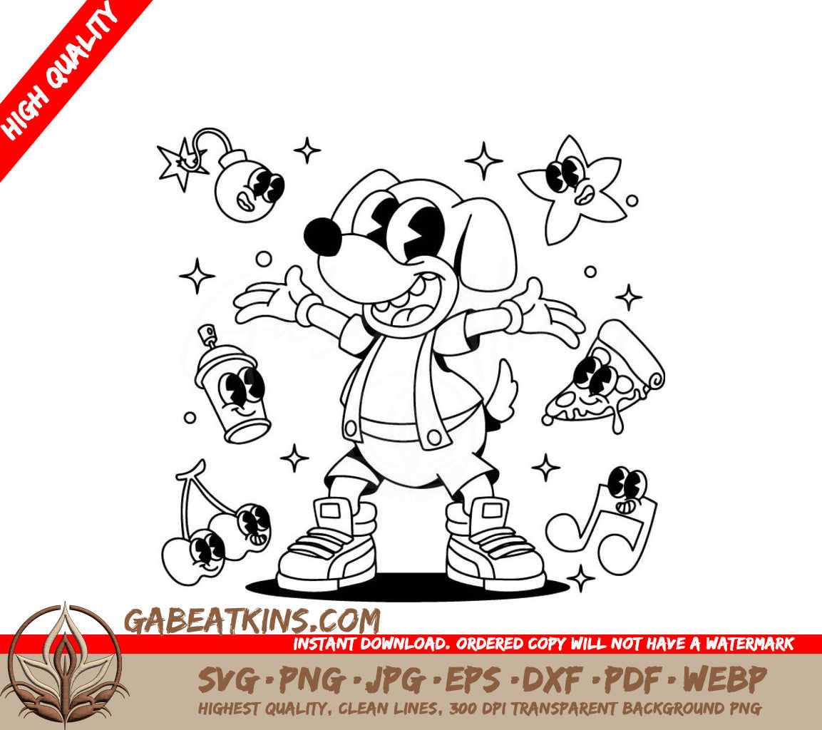Retro Cartoon Dog SVG -  Hand Drawn Coloring Illustration SVG