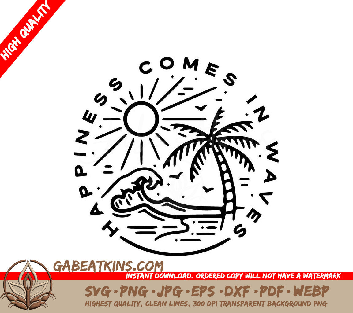 A Palm Tree And The Words Happiness Comes In Waves SVG - Happiness Comes in Waves SVG SVG