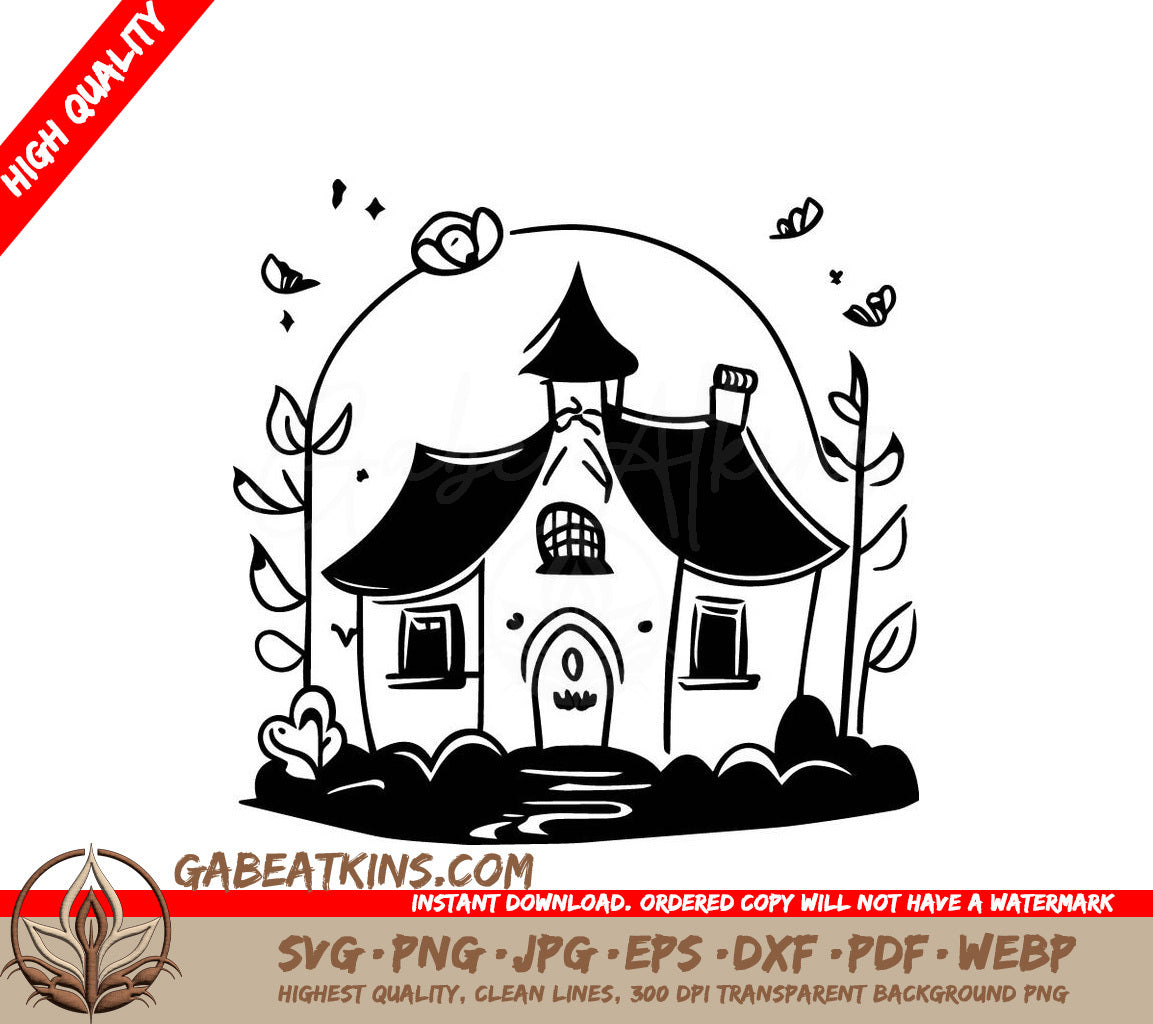 Halloween Scary Castle Tower House SVG - Hand Drawn Cartoon SVG