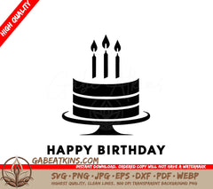 A Black And White Silhouette Of A Birthday Cake With The Words Happy Birthday Below It SVG - Happy Birthday Cake SVG