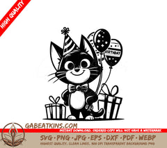 A Cat Wearing A Birthday Hat SVG - Happy Birthday Cat SVG