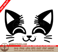 A Cats Face With Its Eyes Closed SVG - Happy Cat Face SVG