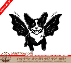 A Black And White Drawing Of A Dog With Bat Wings