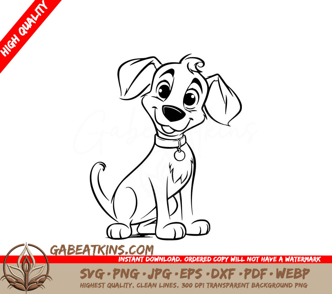A Dog With A Tag Around Its Neck SVG - Happy Dog Sitting SVG