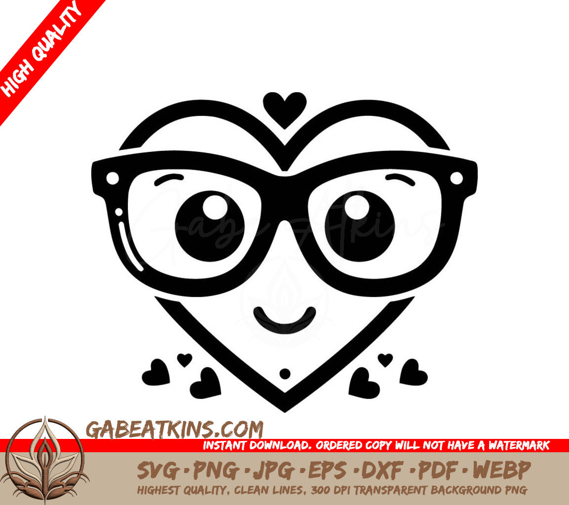 A Heart With Glasses And Hearts Around It SVG - Happy Heart Face SVG
