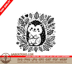 A Hedgehog Surrounded By Leaves SVG - Happy Hedgehog Garden SVG