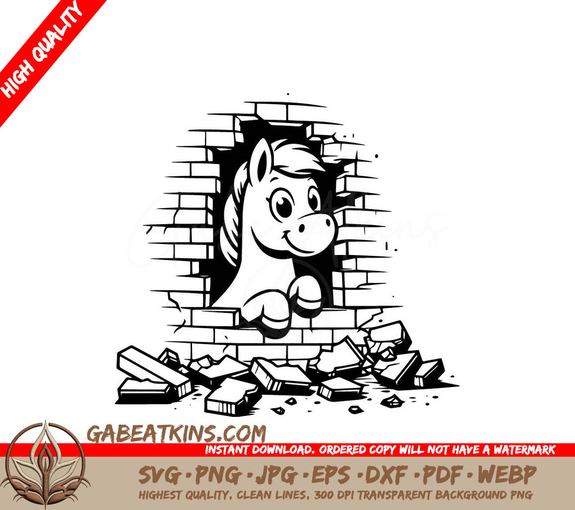 A Pony Sticking Its Head Through A Hole In A Brick Wall SVG - Happy Horse Breakout SVG
