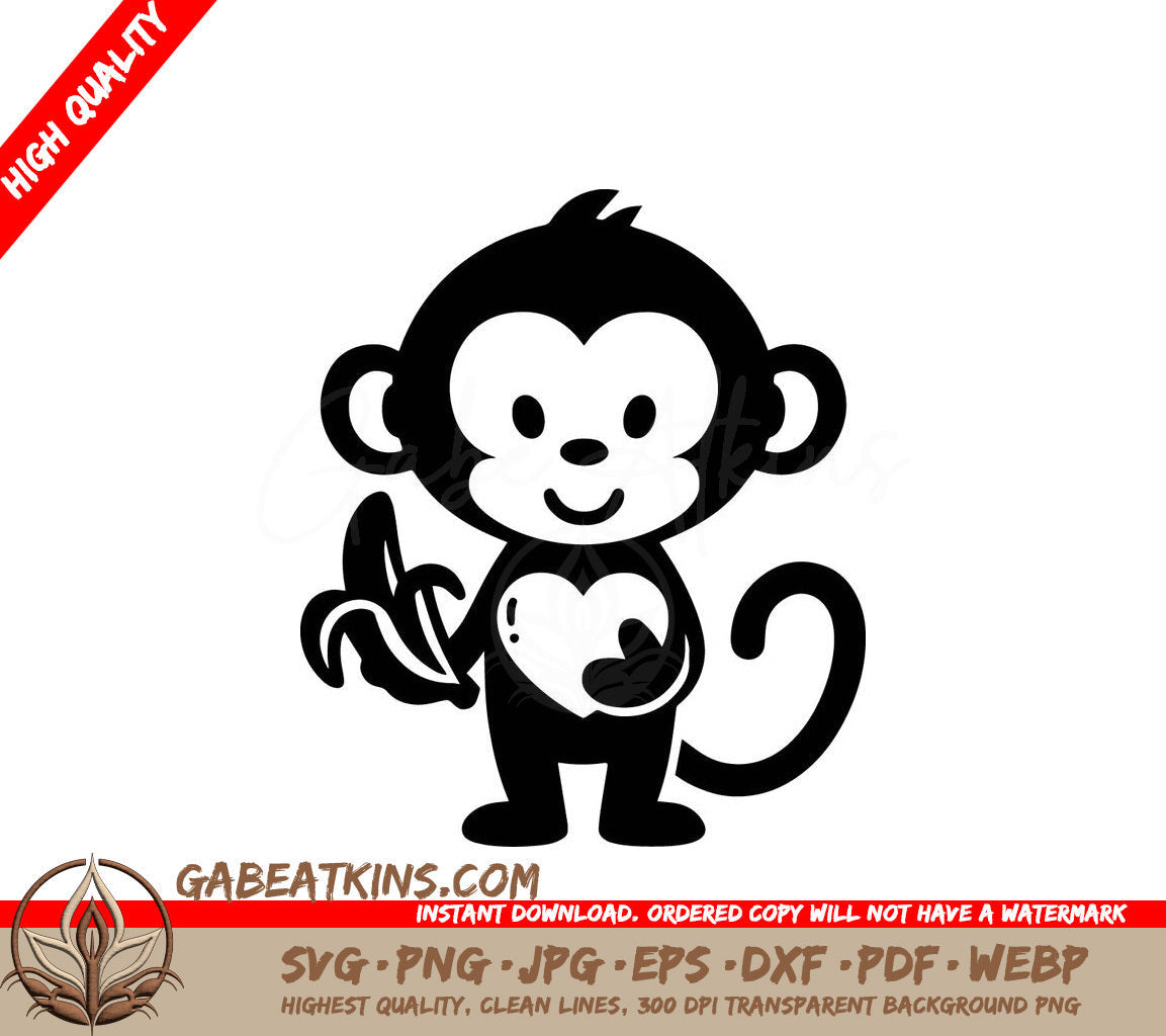 A Monkey Holding A Heart And A Banana SVG - Happy Monkey Friend SVG