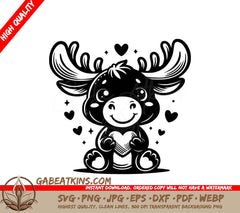 A Moose Holding A Heart SVG - Happy Moose Heart SVG