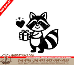 A Raccoon Holding A Gift Box SVG - Happy Raccoon Gift SVG