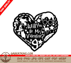 A Black And White Heart That Says Will You Be My Valentine SVG - Harry Potter Valentine SVG SVG