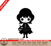 Cute Halloween Girl Holding Pumpkin SVG - Haunted Hat Vector Design SVG