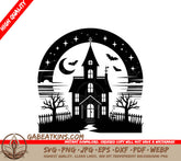 Haunted House Silhouette SVG -  Scary House with Bats SVG