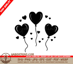 Black Balloons In The Shape Of Hearts On A White Background SVG - Heart Balloons SVG