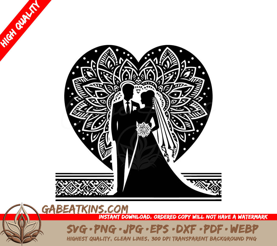 A Bride And Groom In Front Of A Heart SVG - Heart Bound Sweethearts SVG