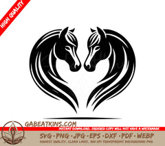 Two Horses With Their Heads In The Shape Of A Heart SVG - Heart Horse Love SVG