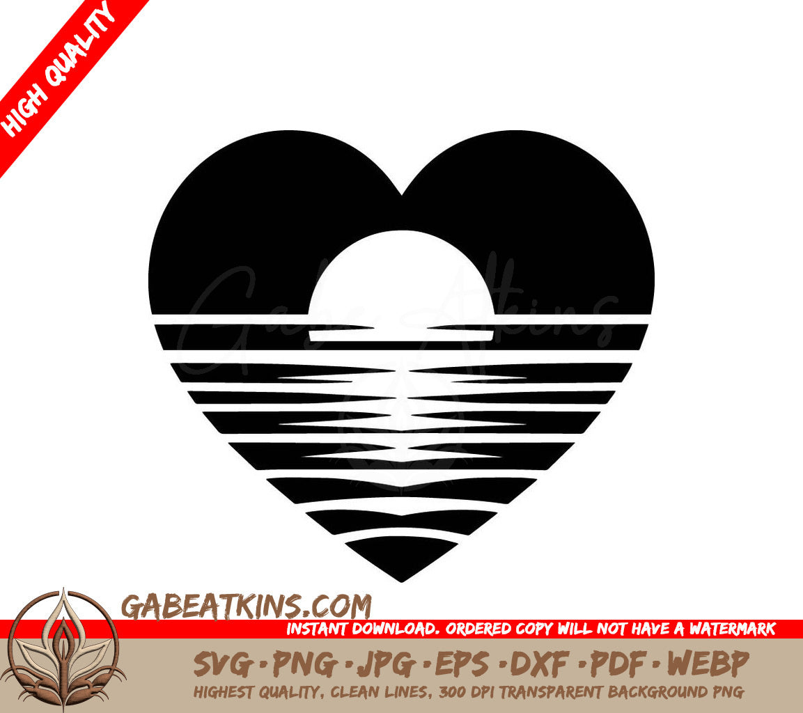 A Black And White Heart With A Sunset In The Middle SVG - Heart Sunset Reflections SVG