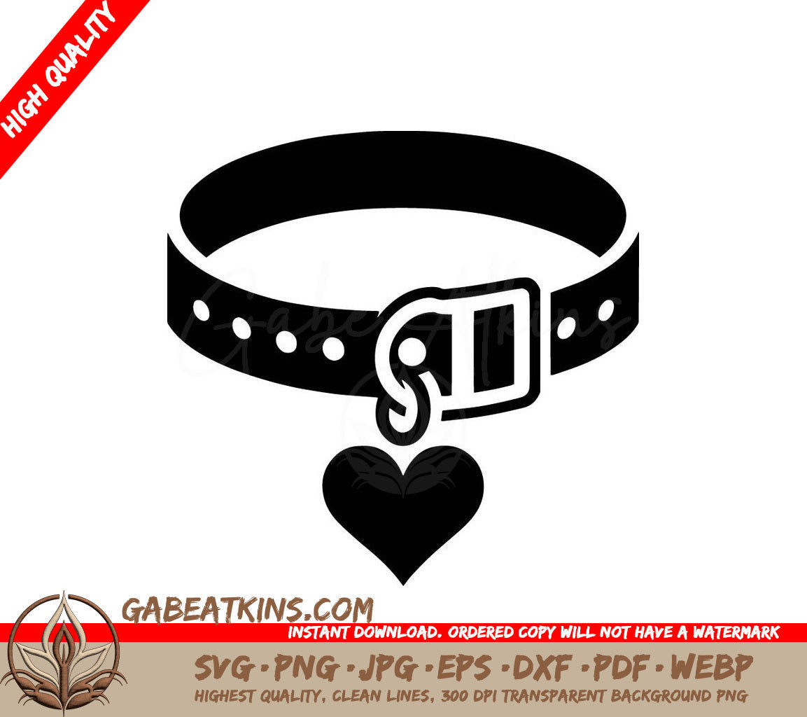 A Black And White Icon Of A Collar With A Heart Hanging From It SVG - Heart Tag Collar SVG