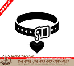 A Black And White Icon Of A Collar With A Heart Hanging From It SVG - Heart Tag Collar SVG