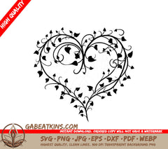 A Heart Made Of Leaves And Swirls On A White Background SVG - Heart Vine SVG