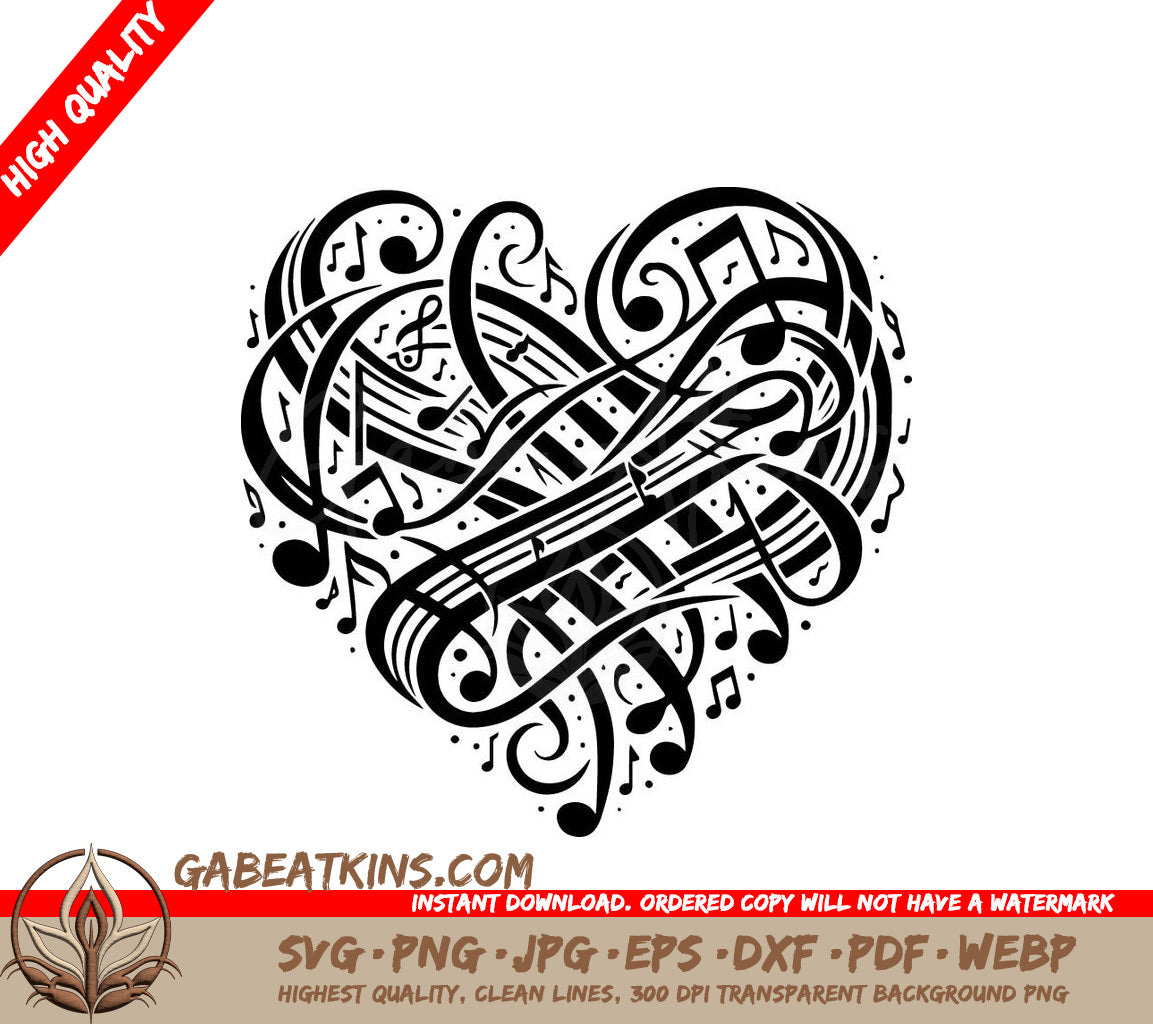 Music Notes In The Shape Of A Heart SVG - Heartbeat Melody SVG