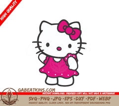 A Drawing Of Hello Kitty Wearing A Pink Dress SVG - Hello Kitty - Hot Pink - Bow on Head SVG