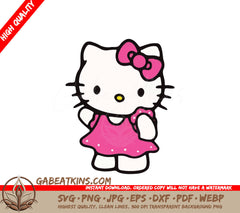 A Drawing Of Hello Kitty Wearing A Pink Dress SVG - Hello Kitty - Pink Bow and Pink and White Dress SVG