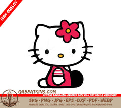 A Hello Kitty With A Red Flower On Her Head SVG - Hello Kitty - Red Flower on Head and Red Pants SVG