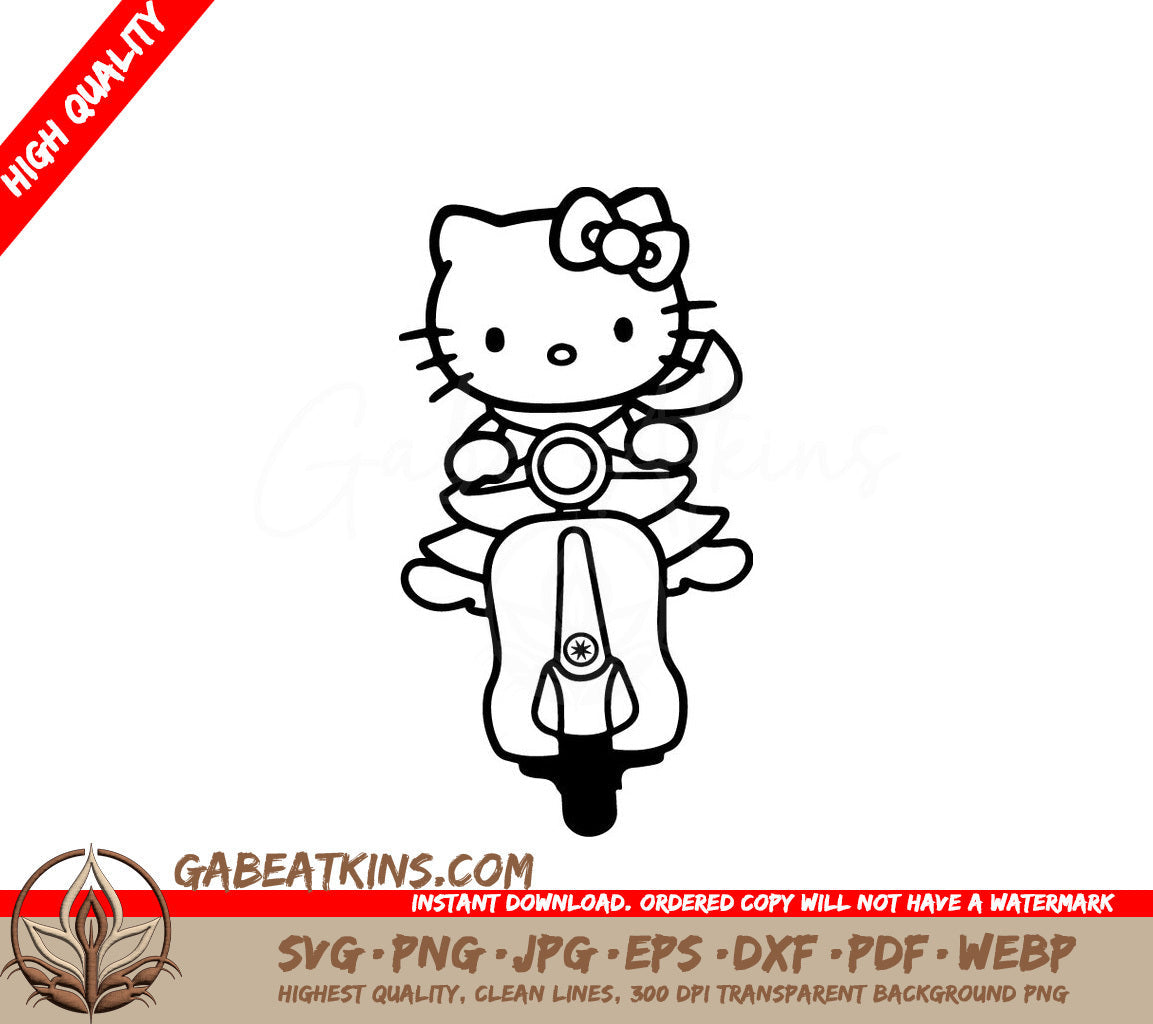 Hello Kitty Riding A Scooter . SVG - Hello Kitty - Riding Motorcycle SVG