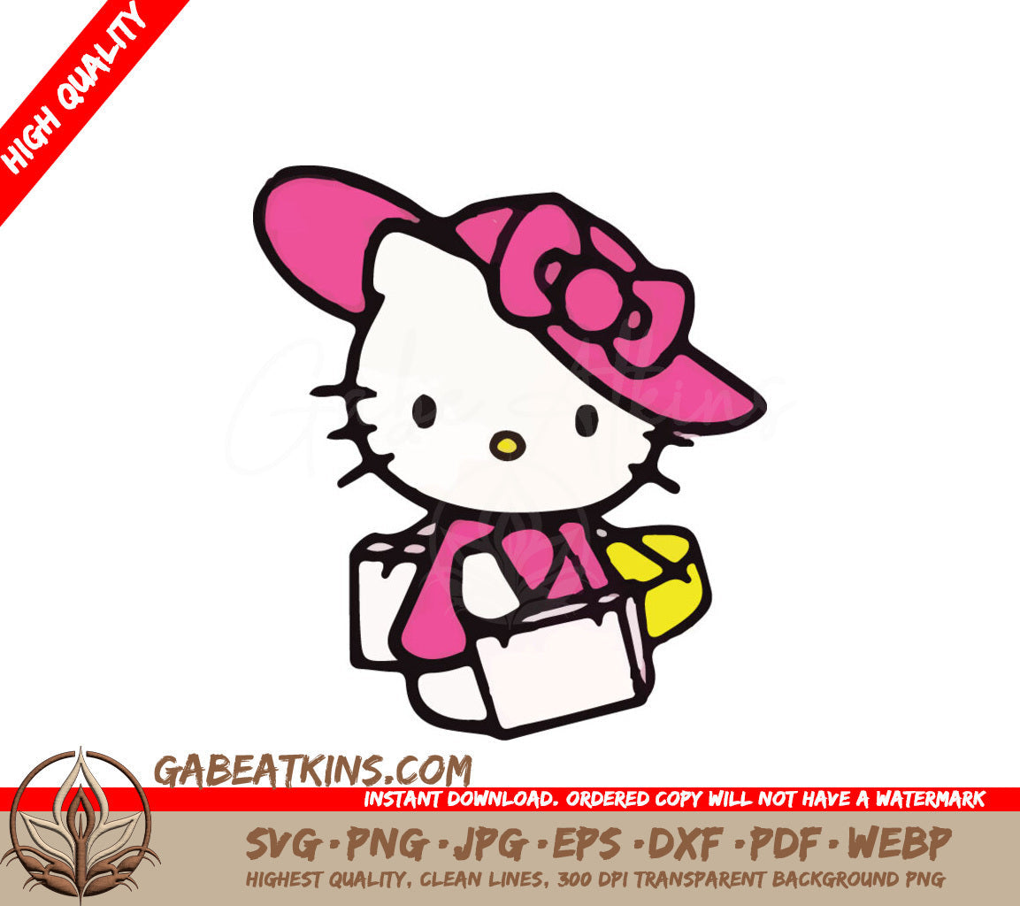 A Drawing Of Hello Kitty Wearing A Pink Hat SVG - Hello Kitty - Shopping SVG