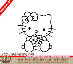 Hello Kitty Holding Flowers SVG - Hello Kitty - Simple Design holding flowers SVG
