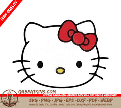 A Drawing Of Hello Kitty With A Red Bow On Her Head SVG - Hello Kitty Head with Red Bow SVG
