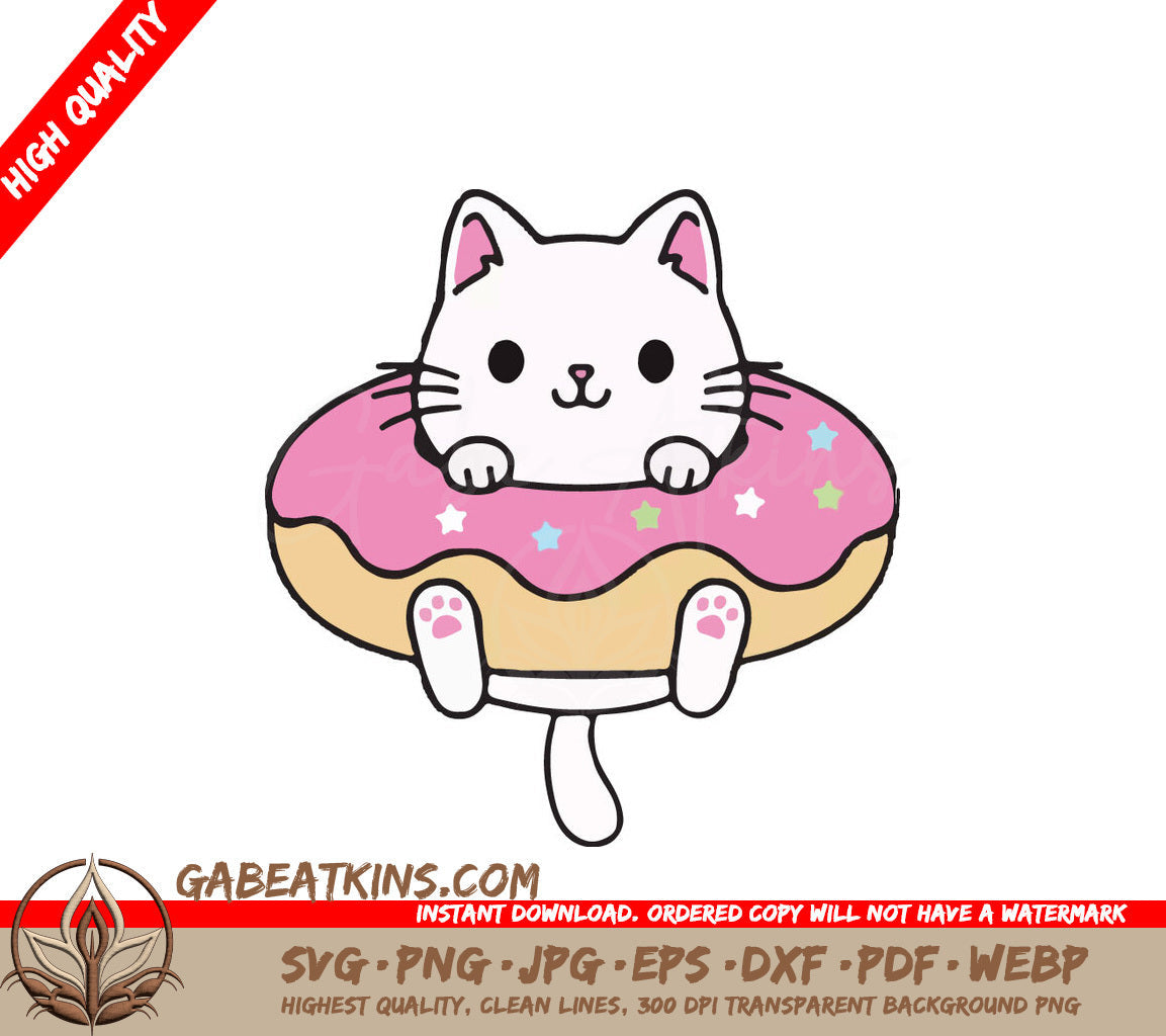 A White Cat Is Sitting Inside Of A Pink Donut SVG - Hello Kitty On A Donut SVG