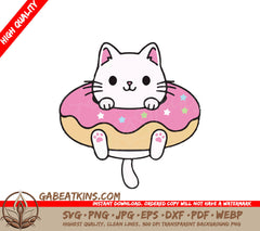 A White Cat Is Sitting Inside Of A Pink Donut SVG - Hello Kitty On A Donut SVG