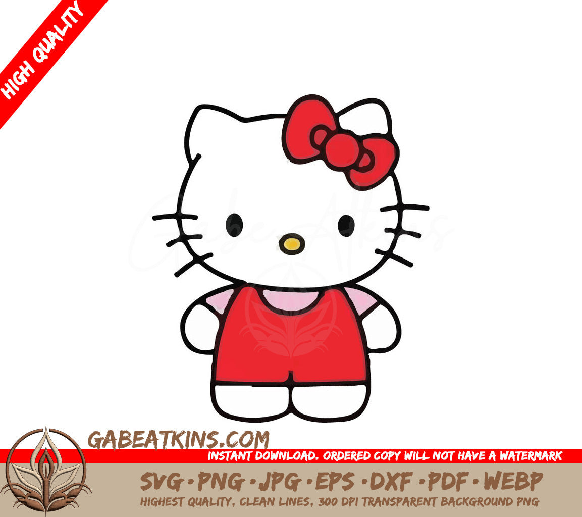 A Drawing Of Hello Kitty With A Red Bow On Her Head SVG - Hello Kitty with red top and red bow and pink undershirt SVG