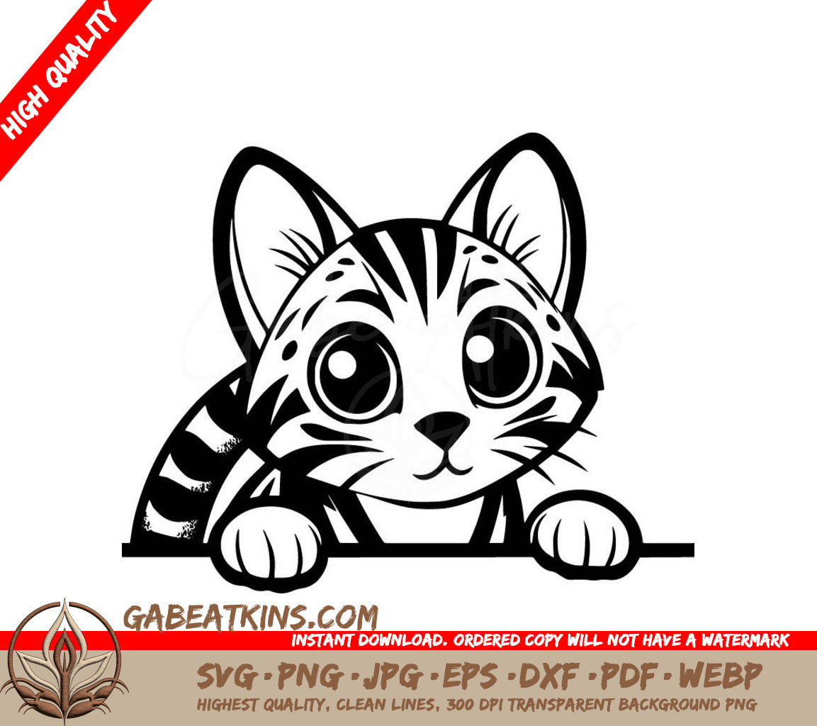 A Cat Peeking Over A Wall SVG - Hide-and-seek Bengal Kitty SVG