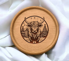 Highland Cow Christmas Cabin SVG -  Bull in the Snow SVG