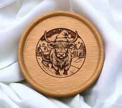 Highland Cow Christmas Eve Sleigh Ride SVG - Bull in Santa Hat SVG