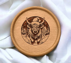 Yak in Santa Hat Christmas Sleigh Ride SVG - Drawing SVG