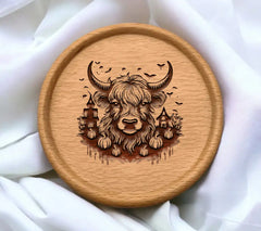 Halloween Highland Cow Bull with Pumpkins & Bats SVG SVG