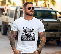 Bull with Bats SVG - Highland Cow Skeleton Moonlight Cornfield SVG