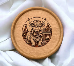 Highland Cow Fireplace SVG - Drawing with Scarf SVG