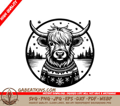 Highland Cow Christmas Cheer SVG Bull in Sweater with Snowflakes SVG