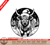Yak in Santa Hat Christmas Sleigh Ride SVG - Drawing SVG